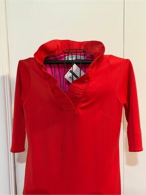 Gretchen Scott Designs Red/Pink Ruffle V-Neck Midi Dress XL NWT